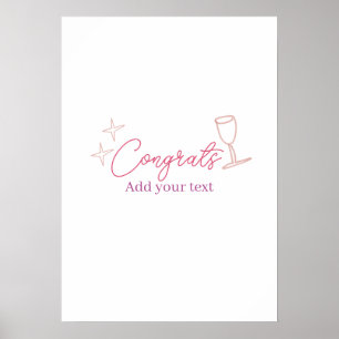 congrats wine glass stars pink pastel bold retro g poster