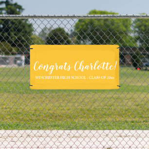 Congrats yellow custom script name text graduation banner