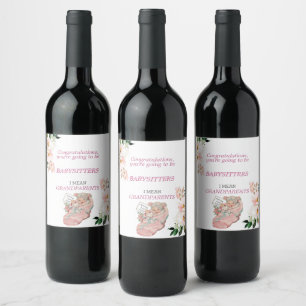 Congrats You're Going To Be Grandparents Baby Girl Wine Label