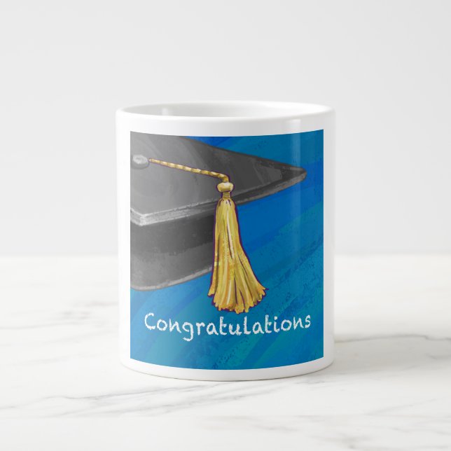 Congratulation Black and Blue Large Coffee Mug (Front)