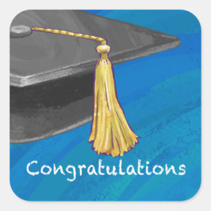 Congratulation Black and Blue Square Sticker
