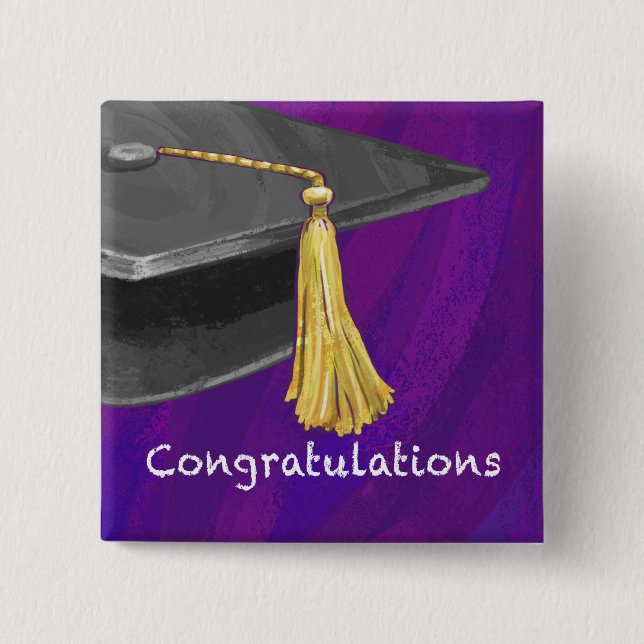 Congratulation Black and Purple 15 Cm Square Badge (Front)