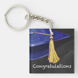 Congratulation Blue and Black Key Ring