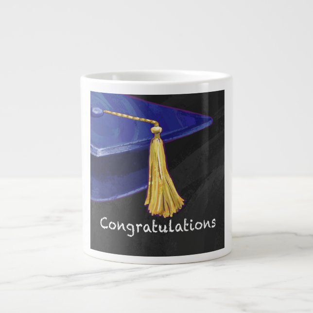 Congratulation Blue and Black Large Coffee Mug (Front)