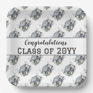 Congratulation Class of Graduation Cap and Diploma Paper Plate