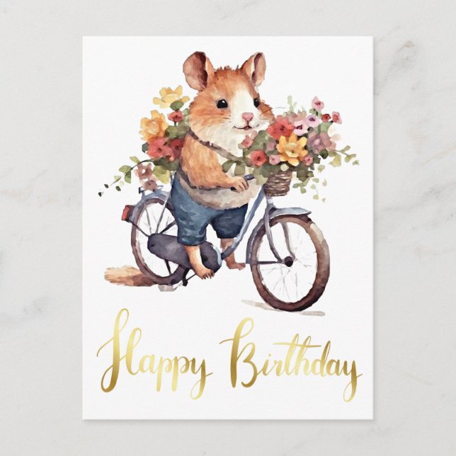 Congratulation Cute Hamster Flowers Personalised Postcard (Front)