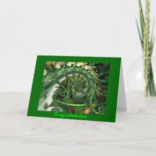 Congratulation, fractal green leaves greeting card