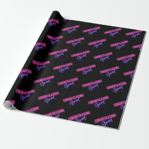 congratulation grad,pink purple neon pattern black wrapping paper