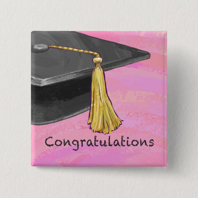 Congratulation Graduate Black and Pink 15 Cm Square Badge (Front)