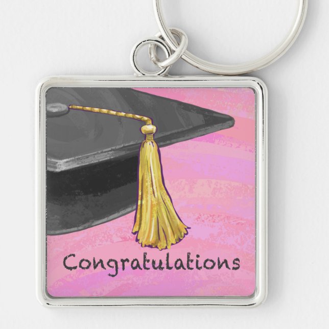 Congratulation Graduate Black and Pink Key Ring (Front)