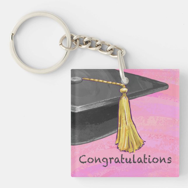 Congratulation Graduate Black and Pink Key Ring (Front)
