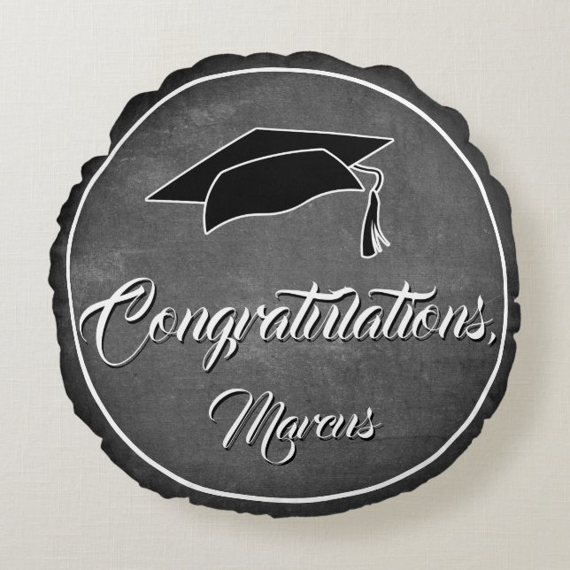 Congratulation Graduate Hat Chalkboard Graduation Round Cushion (Front)