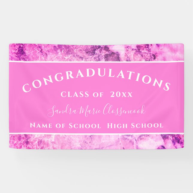 Congratulation Pink Amethyst Crystal Graduation  Banner (Horizontal)