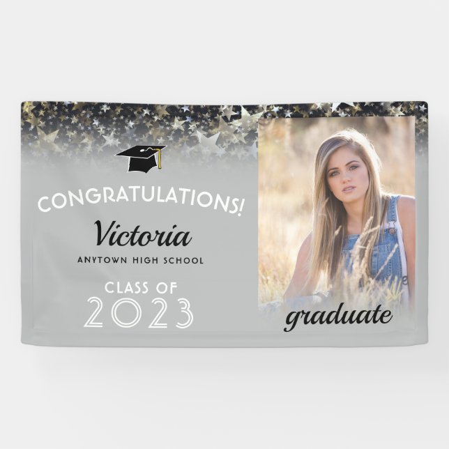 Congratulations 2023 Graduate Silver & Gold Photo Banner (Horizontal)