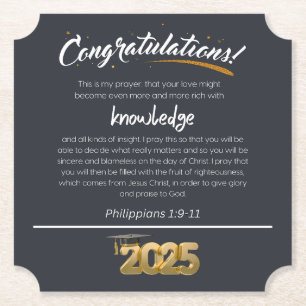 Congratulations 2025 Philippians 1:9-11 Christian Paper Coaster