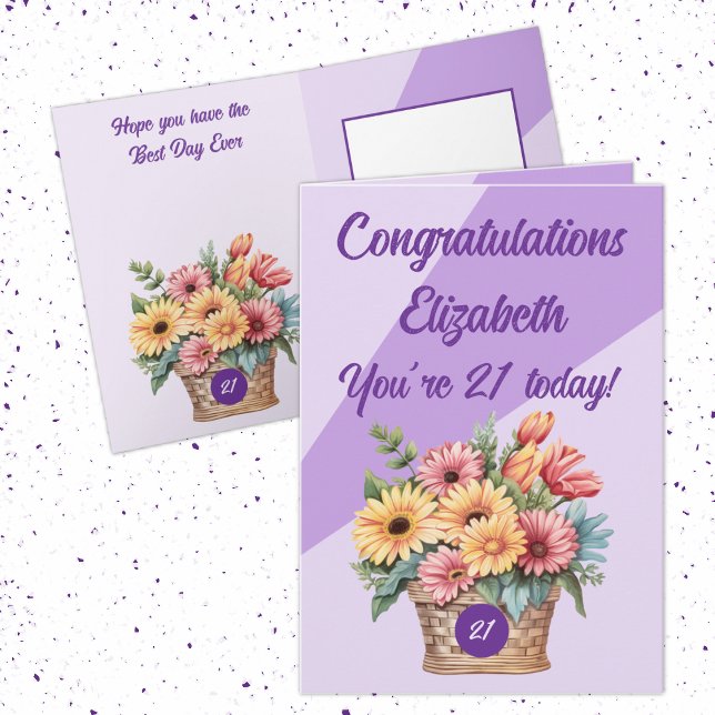 Congratulations 21 today floral purple birthday card (Creator Uploaded)