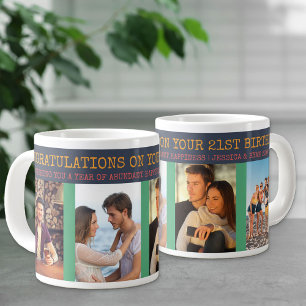 Congratulations 21st Birthday 4 Photo Large Coffee Mug