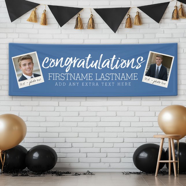 Congratulations 2 photo Collage - Can edit colour Banner (Custom Graduation Banner with 2 Photos)