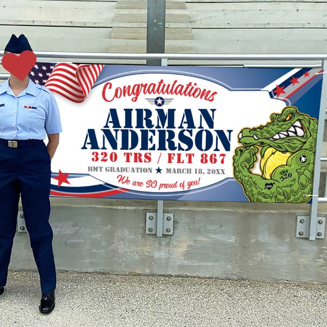 Congratulations 320 Gators Air Force Graduation Banner (Air Force BMT Basic Training Graduation Vinyl Banner, 320 Gators mascot, Airman Graduation Banner)