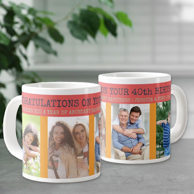 Congratulations 40th Birthday 4 Photo Large Coffee Mug (Creator Uploaded)