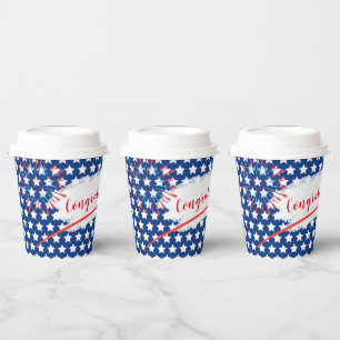 Congratulations! 4th of July American USA Flag BBQ Paper Cups