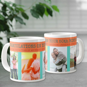 Congratulations 50th Birthday 4 Photo Large Coffee Mug