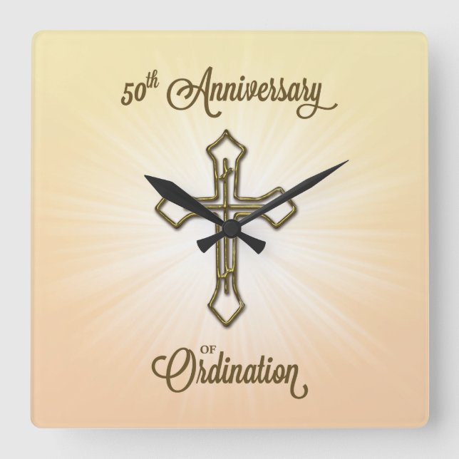 Congratulations 50th Ordination Anniversary Square Wall Clock (Front)