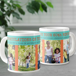 Congratulations 60th Birthday 4 Photo Large Coffee Mug