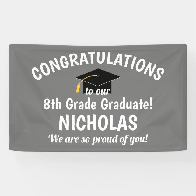Congratulations 8th Grade Graduation Gray Banner (Horizontal)