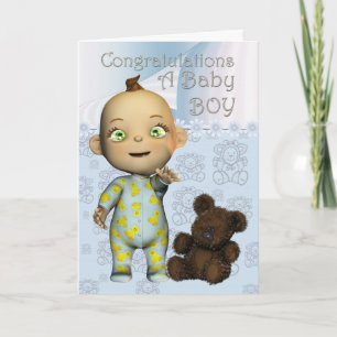Congratulations A Baby Boy Card with cartoon