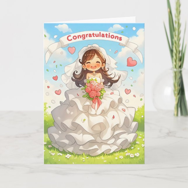 Congratulations Anime Bride Wedding Happy Holiday Card (Front)