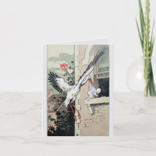 Congratulations Art Nouveau stork delivers baby Card