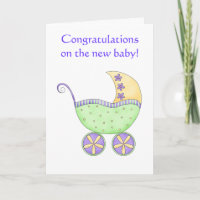 Congratulations Baby Buggy Carriage Green Yellow