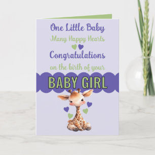 Congratulations baby girl cute giraffe purple card