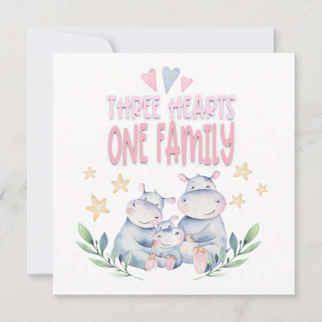 Congratulations Baby Girl Cute Hippos Three Hearts (Front)