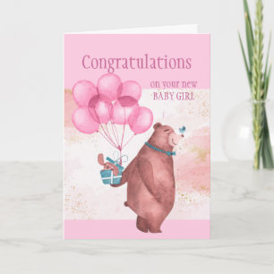 Congratulations Baby Girl  FunTeddy Bear Balloons Card
