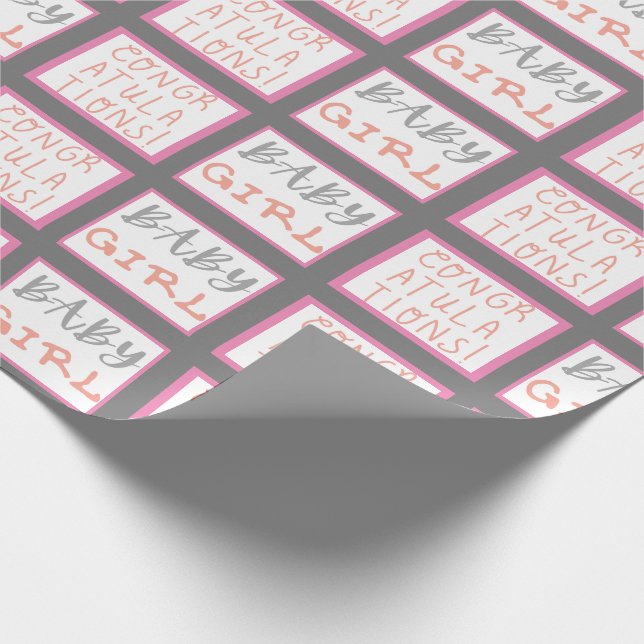 Congratulations! Baby Girl Pink Wrapping Paper (Corner)