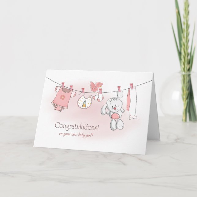 Congratulations Baby Girl with Bunny Card (Front)