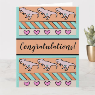 Congratulations Baby Shower T-Rex Heart Pattern  Card