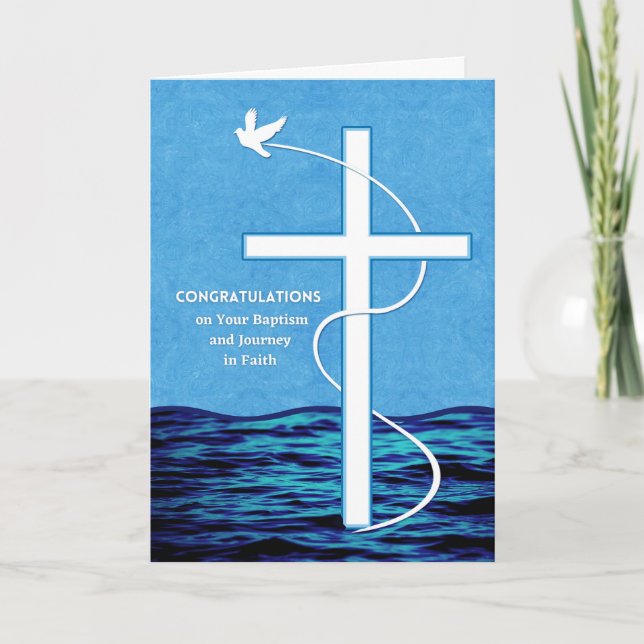 Congratulations Baptism Dove and Cross in Water Card (Front)
