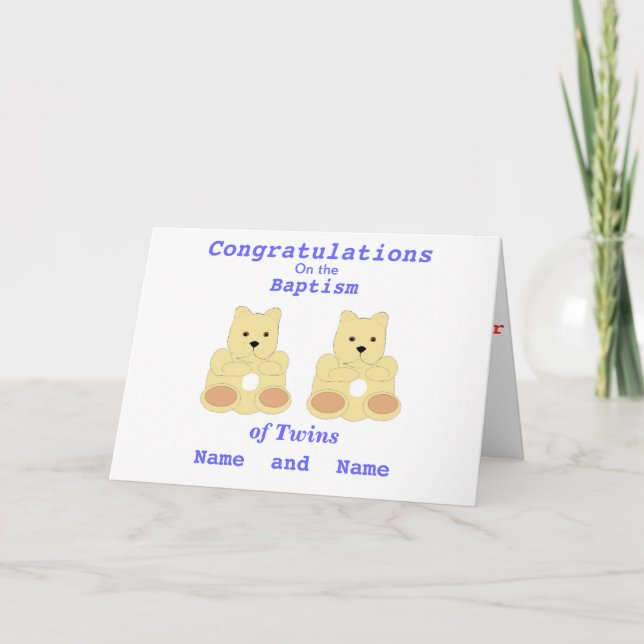 Congratulations Baptism Twins add names,message Card (Front)