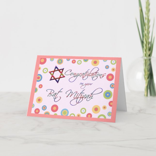 Congratulations/Bat Mitzvah-Colourful Star of Card (Front)