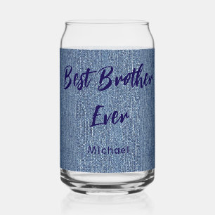 Congratulations Best Brother Ever Blue Denim Print Can Glass