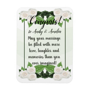 Congratulations Best Wishes White Roses Magnet