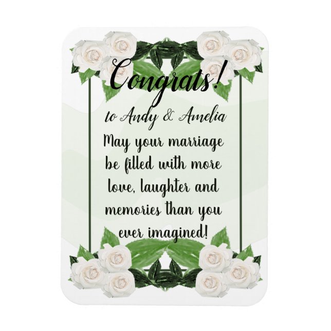 Congratulations Best Wishes White Roses Magnet (Vertical)