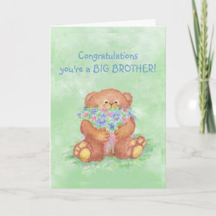 Congratulations BIG BROTHER FunTeddy Bear Flowers Card