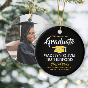 Congratulations Black and Gold Graduation Photo Ceramic Ornament