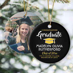 Congratulations Black and Gold Graduation Photo Ceramic Ornament