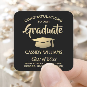 Congratulations Black and Gold Modern Graduation Square Sticker