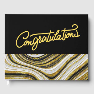 Congratulations Black and Gold Theme Marble Guest Book